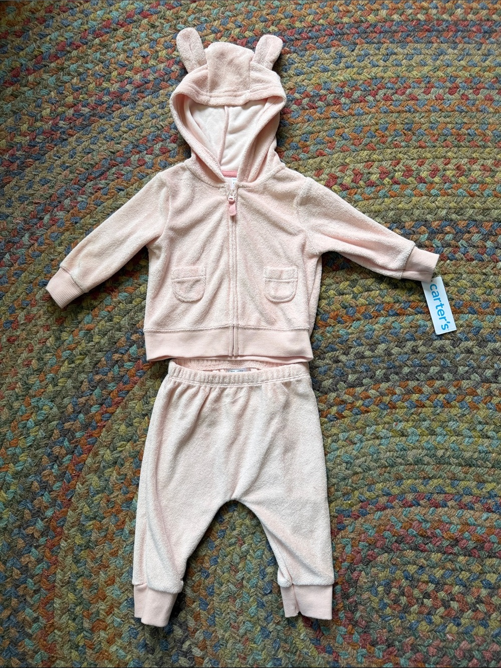 Carter's Baby Girl Terry Light Pink Hooded Two-Piece Track Suit Set size 6 month